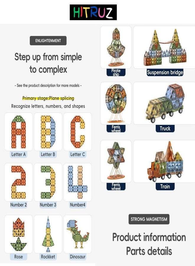 HITRUZ Magnetic Tiles STEM Toys for Kids | Magnetic Building Blocks Set | 3D Puzzle Construction Toy for Toddlers | Montessori Educational Toys for Age 3+ Boys Girls (57 Pcs Light Magnetic Blocks) - Image 3